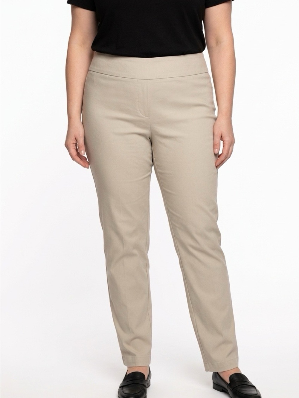 2419 - Up! Design Beige Pull-On Ankle Pants Women Size 12 Stretch Made In Canada